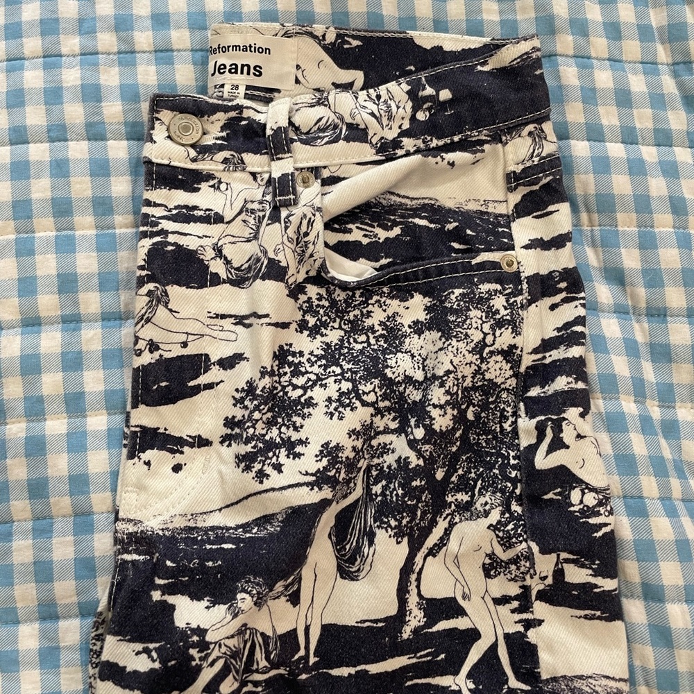 Reformation Black and White Printed Jeans